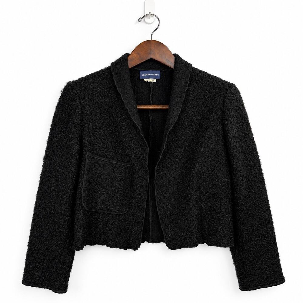 Jeanne Marc Vintage Black Textured Jacket Wool Like Cropped Art Wear